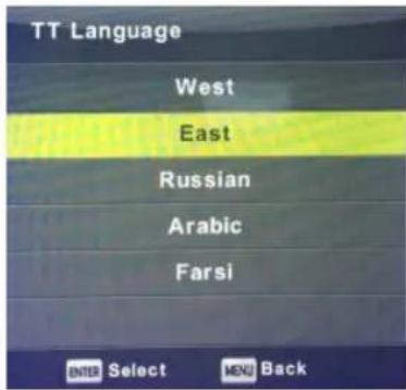 TT Language West East Russian Arabic Farsi ENTER Select MENU Back