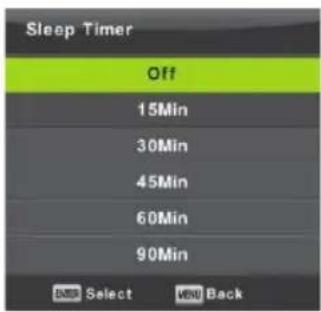 Sleep Timer Off 15Min 30Min 45Min 60Min 90Min OK Select View Back