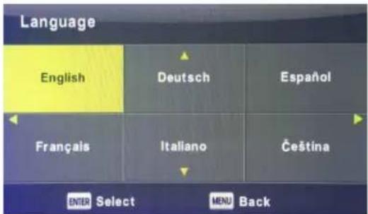 Language English Deutsch Español Français Italiano Čeština ENTER Select MENU Back