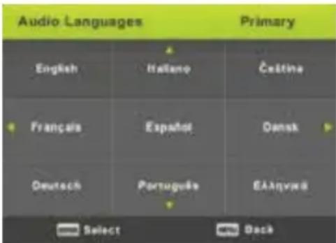 Audio Languages Primary English Italiano Četina Français Español Dansk Deutsch Portuguese EALanyed Select Back
