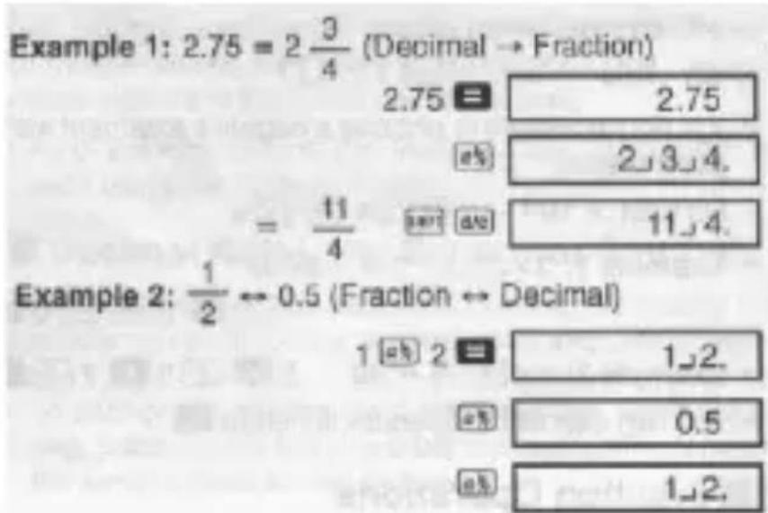 Example 1: 2.75 = 2 3/4 (Decimal → Fraction) 2.75 = 2.75 a% 2,3,4. = 11/4 a% 11,4. Example 2: 1/2 ↔ 0.5 (Fraction ↔ Decimal) 1 a% 2 = 1,2. a% 0.5 a% 1,2.