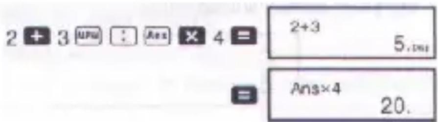 2 + 3 UPU : Ans X 4 = 2+3 5.mu = Ans×4 20.