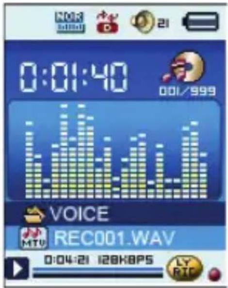 0:01:40 001/999 VOICE REC001.WAV 0:04:21 128Kbps LY RTC