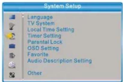SENCOR SDB 521T - Nabídka System Setup (Nastavení systému) - 1