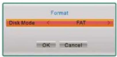 Format Disk Mode < FAT > OK Cancel