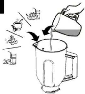 Illustration showing a cooking process with ingredients like steamed buns, instant noodles, and a mixer, accompanied by icons for each step.