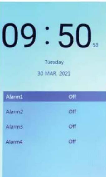 09:50 58 Tuesday 30 MAR. 2021 Alarm1 Off Alarm2 Off Alarm3 Off Alarm4 Off