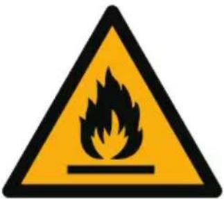 Warning sign depicting a flame symbol in yellow and black on a white background
