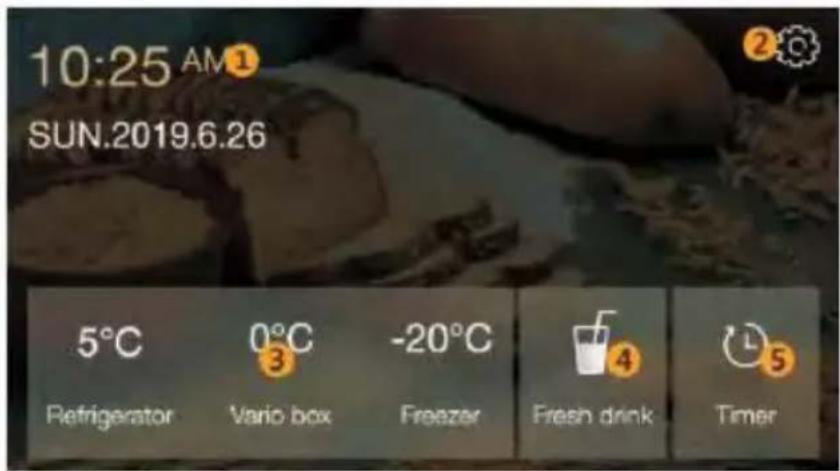 10:25 AM SUN.2019.6.26 5°C Refrigerator 0°C Vario box -20°C Freezer Fresh drink Timer
