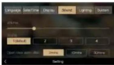 Language SaveTime Display Sound Lighting System Volume Width 1 (default) 2 3 4 Open clock zoom >>: Finish Finish Finish < > Setting