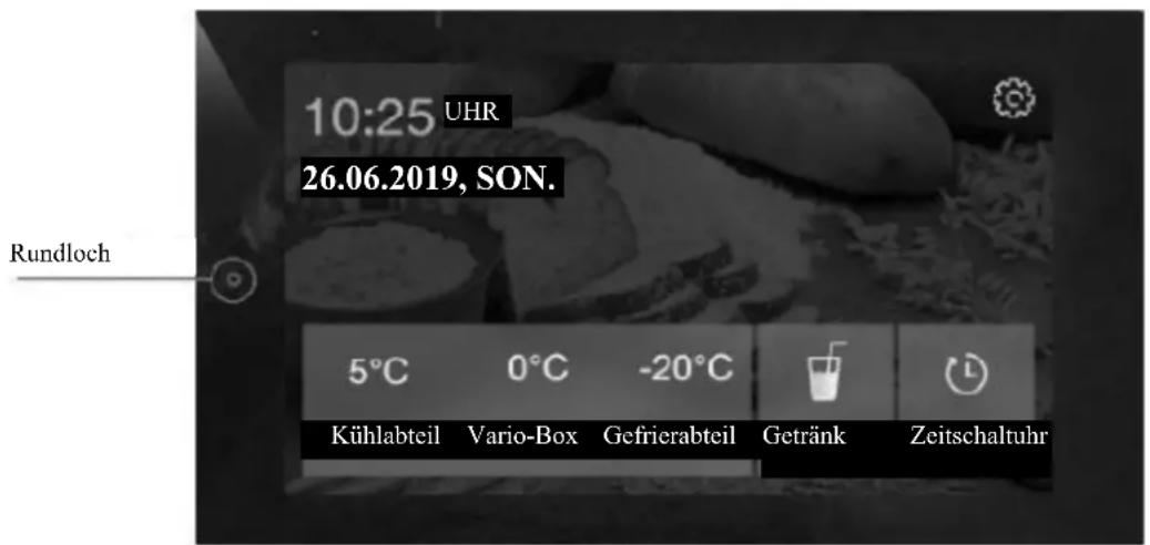 10:25 UHR 26.06.2019, SON. Rundloch 5°C 0°C -20°C Kühlabteil Vario-Box Gefrierabteil Getränk Zeitschaltuhr