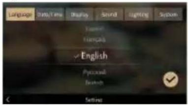 Language Data/Time Display Sound Lighting System Language Language English Pyclical Switch