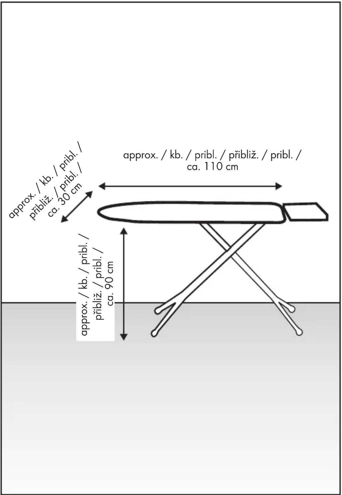 approx. / kb. / pribl. / přibliž. / pribl. / ca. 30 cm approx. / kb. / pribl. / přibliž. / pribl. / ca. 110 cm approx. / kb. / pribl. / přibliž. / pribl. / ca. 90 cm