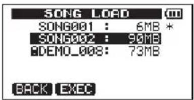 SONG LOAD SONG001 : 6MB * SONG002 : 90MB ADEMO_008: 73MB BACK EXEC