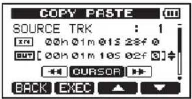 COPY PASTE SOURCE TRK : 1 OUT [00h 01m 01s 2sf 0] CURSOR BACK EXEC