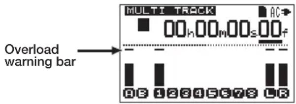MULTI TRACK AC 00h 00m 00s 00f Overload warning bar AB 12345678 LR