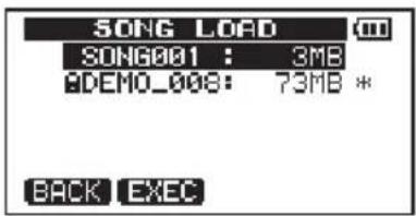 SONG LOAD SONG001 : 3MB #DEMO_008: 73MB * BACK EXEC