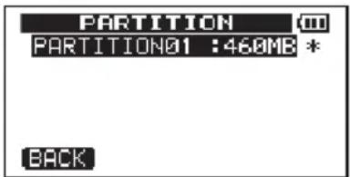 PARTITION PARTITION01 :460MB * BACK