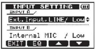 INPUT SETTING INPUT A / Ext.Input,LINE/ Low INPUT B / Internal MIC / Low EXIT EQ