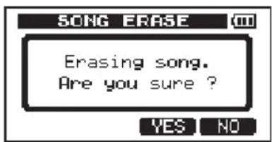 SONG ERASE Erasing song. Are you sure ? YES NO