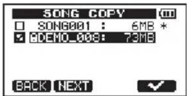 SONG COPY SONG001 : 6MB * DEMO_003: 73MB BACK NEXT