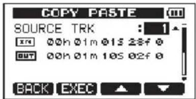 COPY PASTE SOURCE TRK : 1 X:00h 01m 01S 23f 0 OUT:00h 01m 10S 02f 0 BACK EXEC ▲ ▼