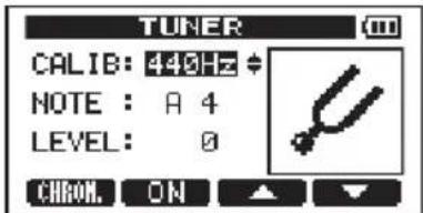 TUNER CALIB: 448Hz NOTE : A 4 LEVEL: 0 CHRON. ON