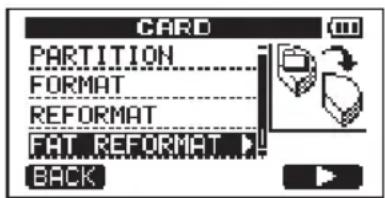 CARD PARTITION FORMAT REFORMAT FAT REFORMAT > BACK