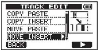 TRACK EDIT COPY PASTE COPY INSERT MOVE PASTE MOVE INSERT BACK