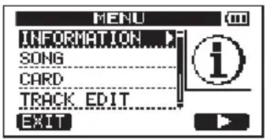 MENU INFORMATION ... SONG CARD TRACK EDIT EXIT