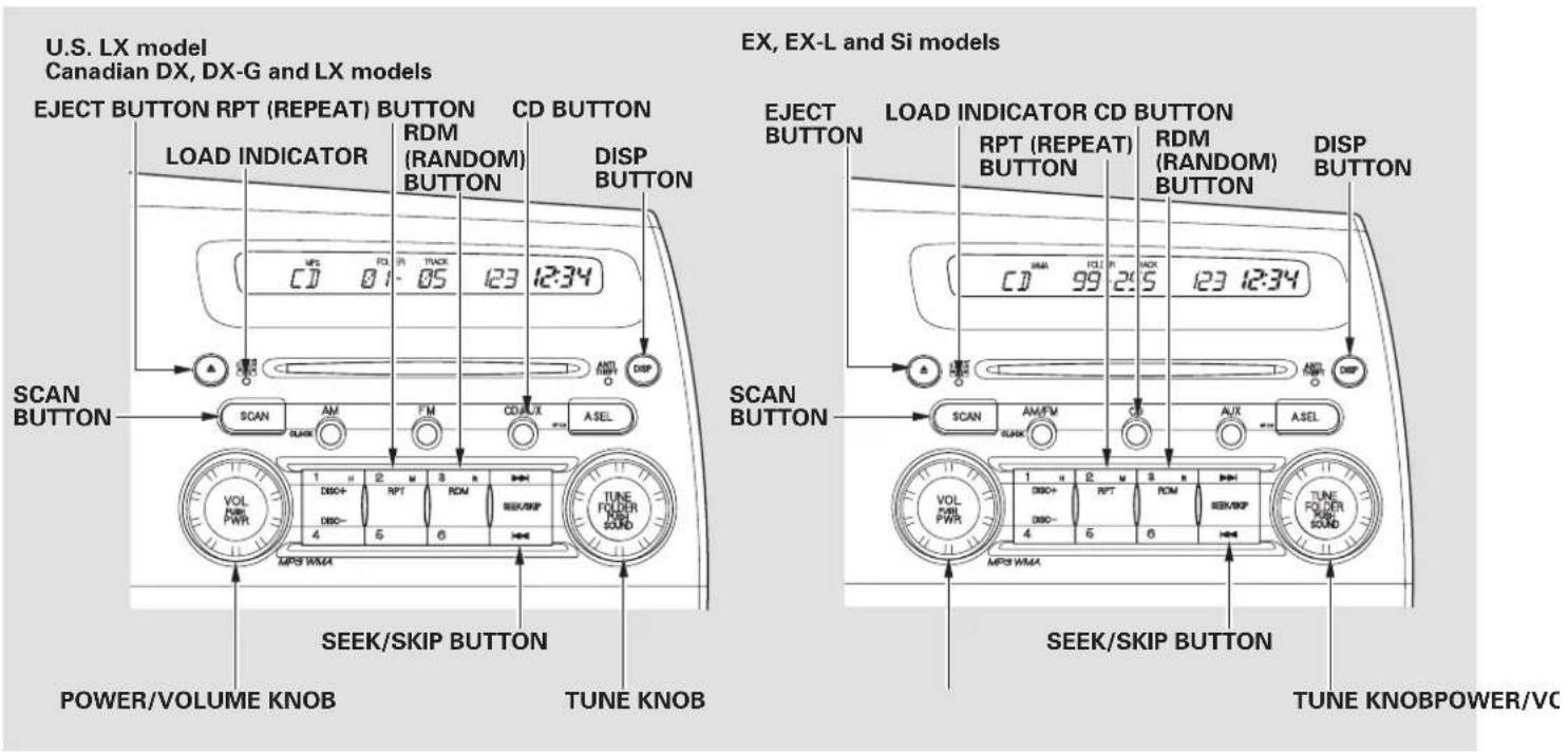 Honda Civic GX (2008) - Audio System (Models without navigation system) - 2