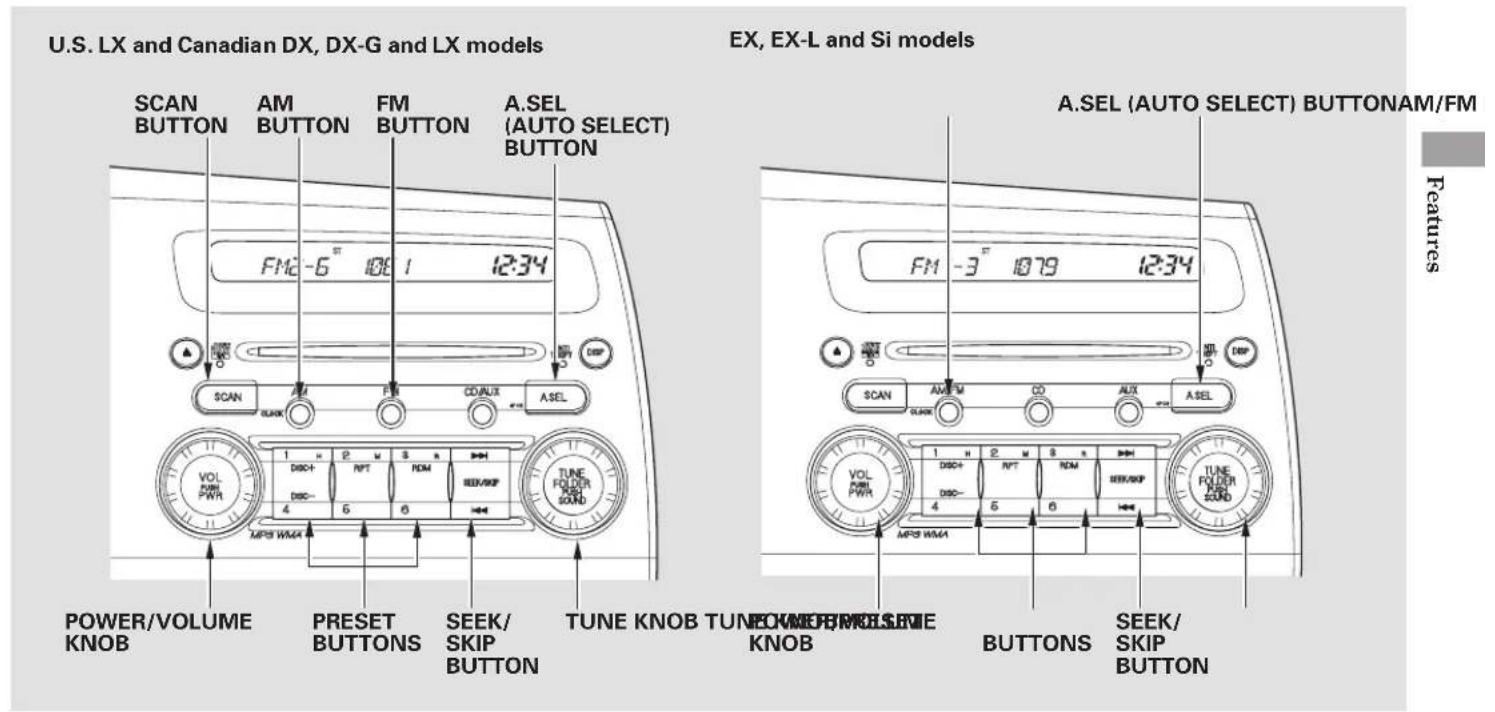 Honda Civic GX (2008) - Audio System (Models without navigation system) - 2
