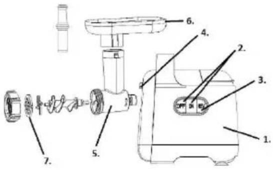 Technical diagram of a manual washing machine with numbered parts for identification