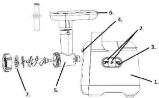 Technical diagram of a manual washing machine with numbered parts for identification