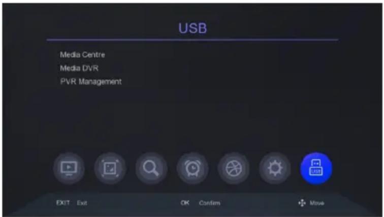USB Media Centre Media DVR PVR Management EXIT Exit OK Confirm Move