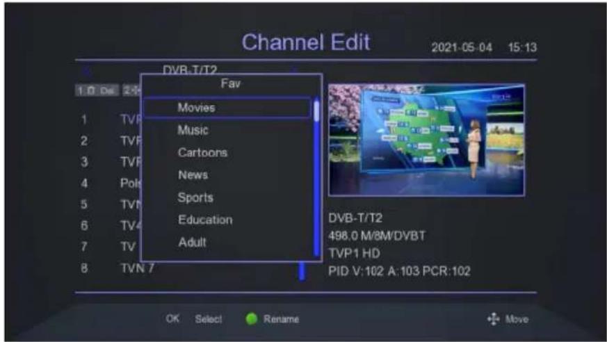 Channel Edit 2021-05-04 15:13 DVB-T/T2 Fav Movies Music Cartoons News Sports Education Adult 1.0 Dec 2:30 1 TVP 2 TVF 3 TVF 4 Polc 5 TVN 6 TV4 7 TV 8 TVN 7 DVB-T/T2 498.0 M/8M/DVBT TVP1 HD PID V:102 A:103 PCR:102 OK Select Rename Move