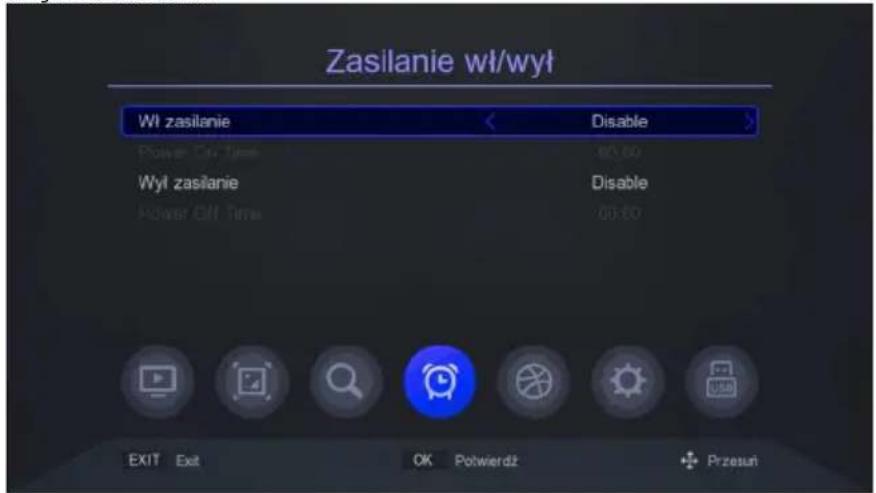 Zasilanie wt/wyt Wt zasilanie Disable Power Off Time 00:00 Wyt zasilanie Disable Power Off Time 00:00 EXIT Exit OK Potwierdz Przesuń