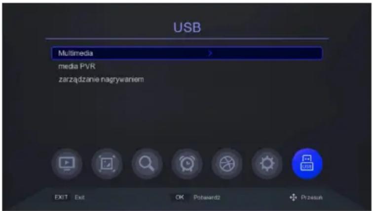 USB Multimedia media PVR zarządzanie nagrywaniem EXIT Exit OK Pstowardz Przesuń