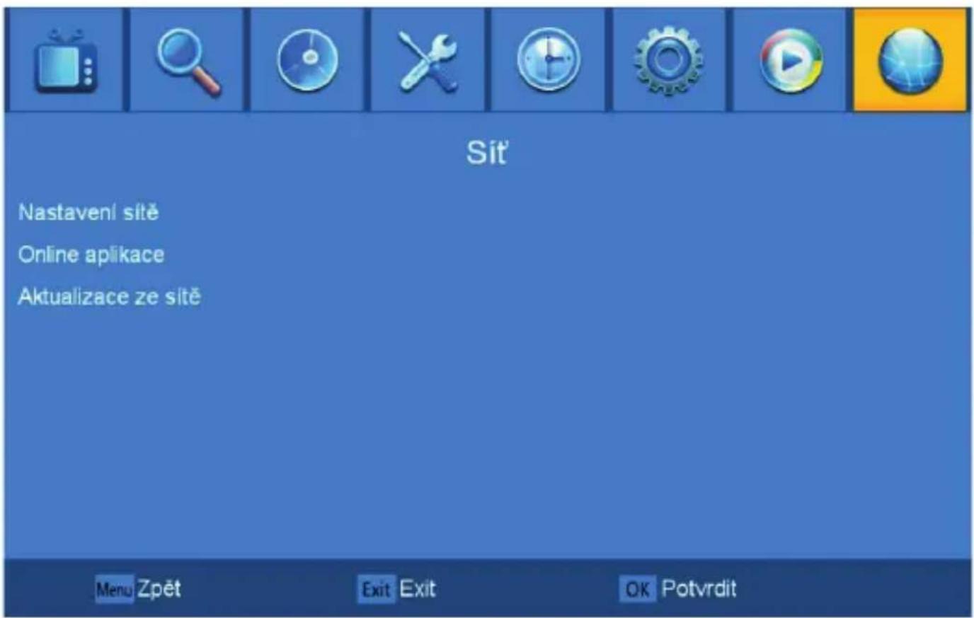 Sít' Nastavení sítě Online aplikace Aktualizace ze sítě Menu Zpět Exit Exit OK Potvrdit