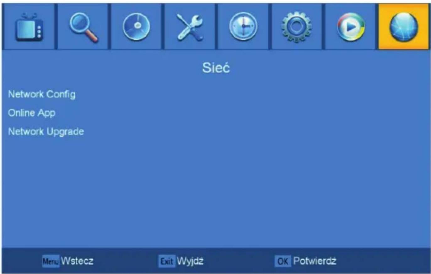 Sieć Network Config Online App Network Upgrade Menu Wstecz Exit Wyjdź OK Potwierdź