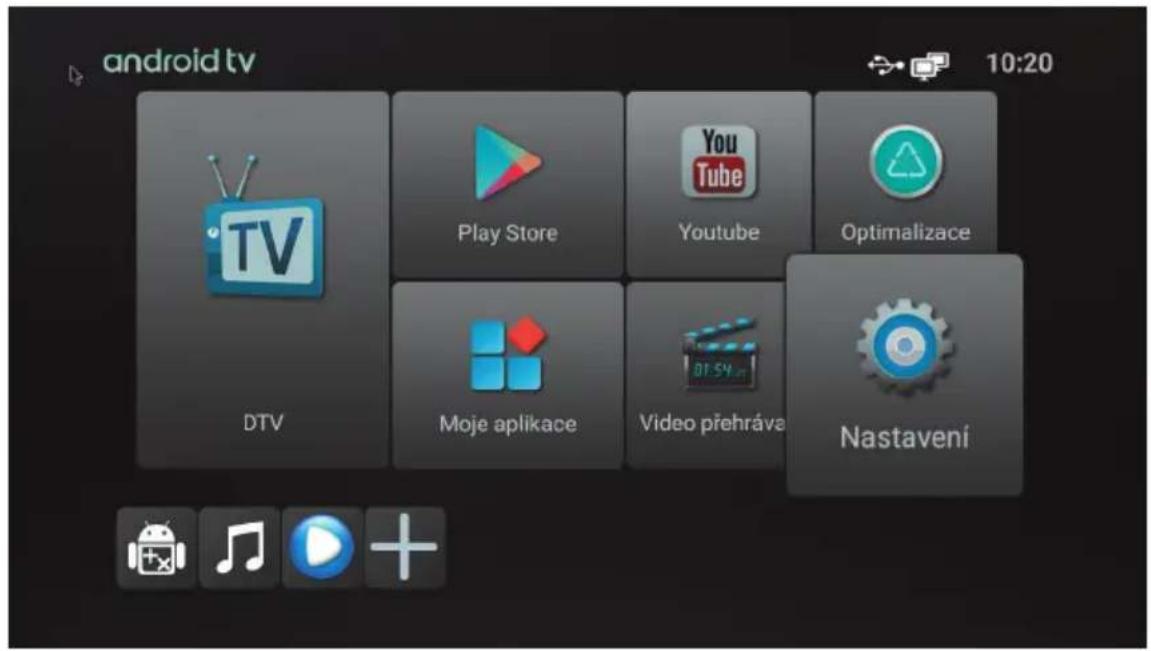 android tv 10:20 Play Store Youtube Optimalizace DTV Moje aplikace Video přehráva Nastavení