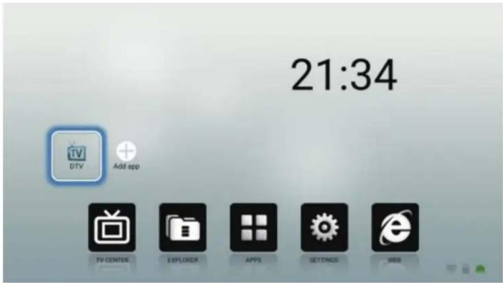 21:34 DTV Add app TV CENTER EXPLORER APPS SETTINGS WEB