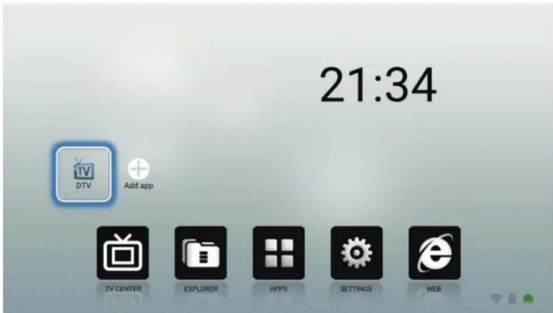 21:34 DTV Add app TV CENTER EXPLORER APPS SETTINGS WEB