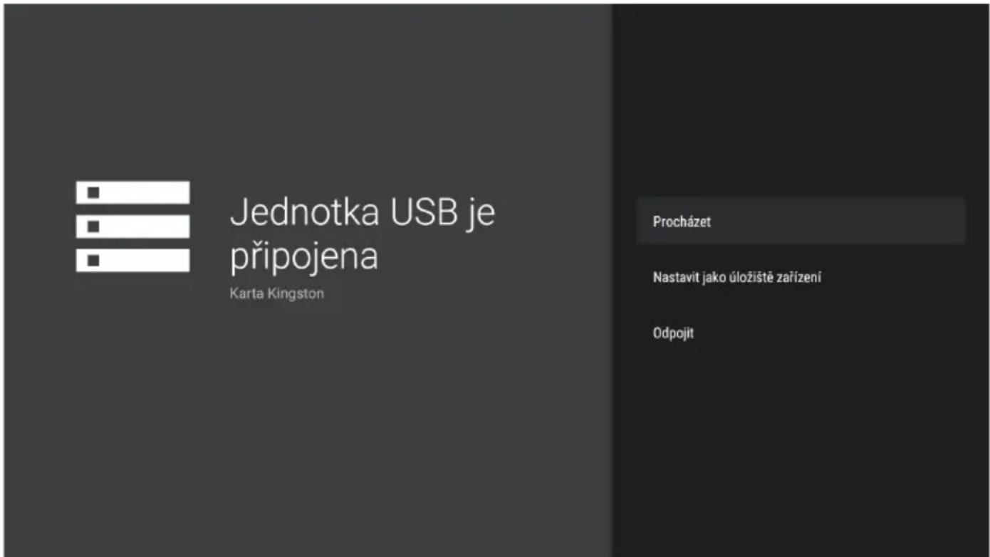 Jednotka USB je připojena Karta Kingston Procházet Nastavit jako úložiště zařízení Odpojit