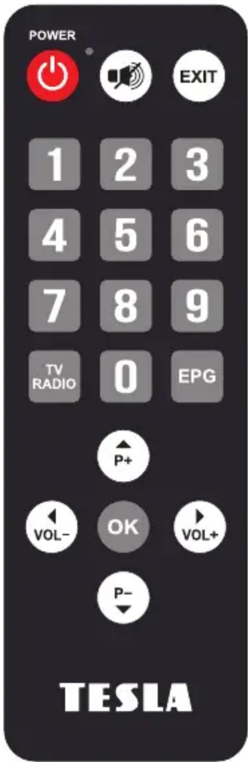 POWER 1 2 3 4 5 6 7 8 9 TV RADIO 0 EPG P+ VOL- OK VOL+ P- TESLA