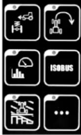 Six black-and-white icons representing industrial automation and ISOBUS system components, including mechanical, robotic, cloud, and pipeline symbols.
