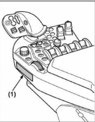Technical line drawing of a mechanical device with labeled component (1), no readable text or symbols present.