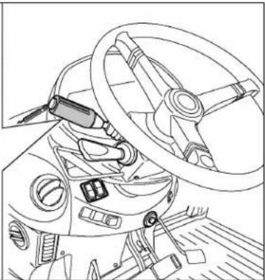 Line drawing of a car interior showing steering wheel, dashboard, and steering wheel (no text or symbols)