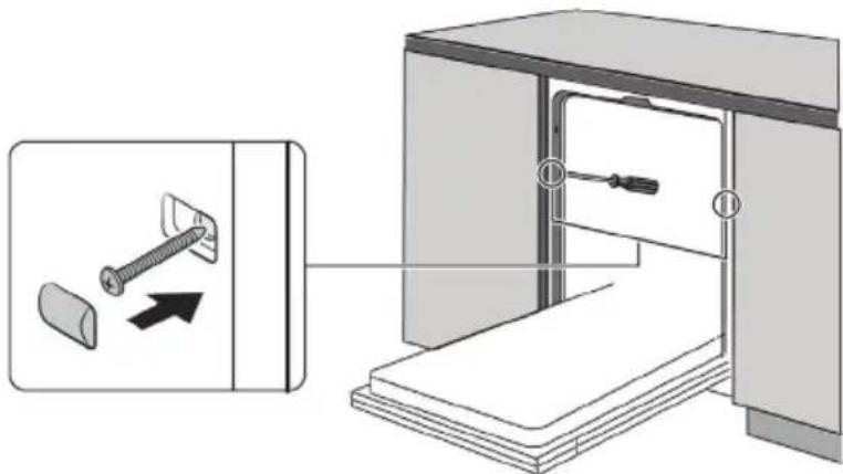 Diagram showing a screwdriver inserted into a wall-mounted device, with an inset illustrating the installation process.