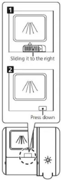 Sliding it to the right Press down